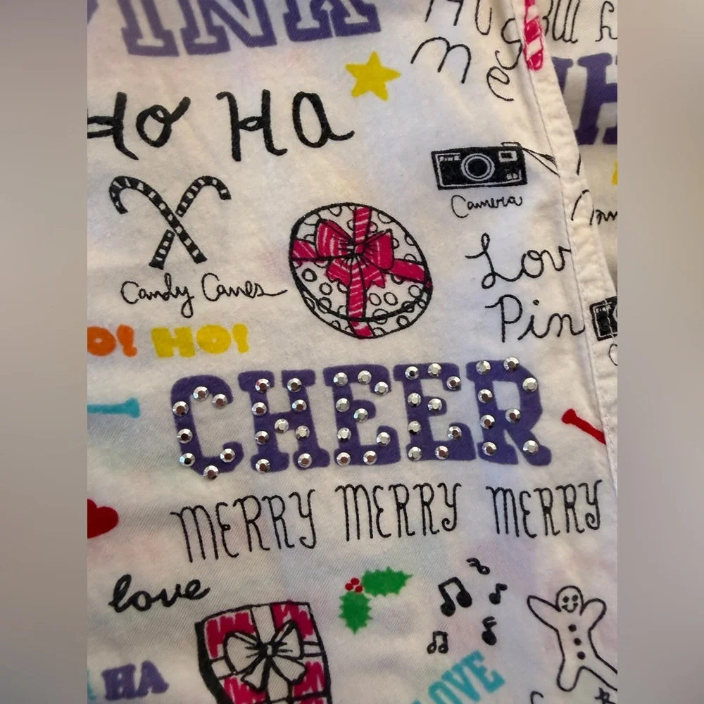 VICTORIA’S SECRET PINK Holiday Winter PJ’s / LOUNGE pants size medium CHEER - Picture 5 of 11